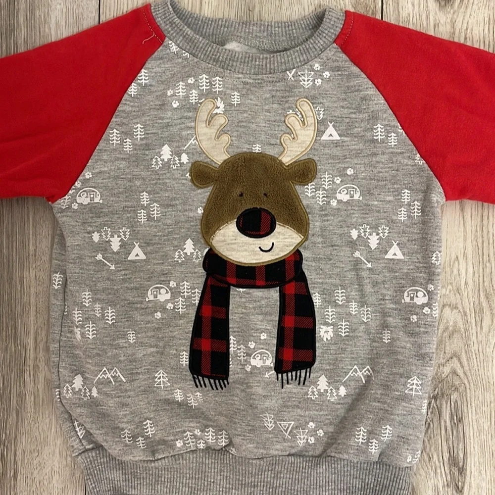 Little Rebels Boys 2t holiday plaid reindeer sweat outfit